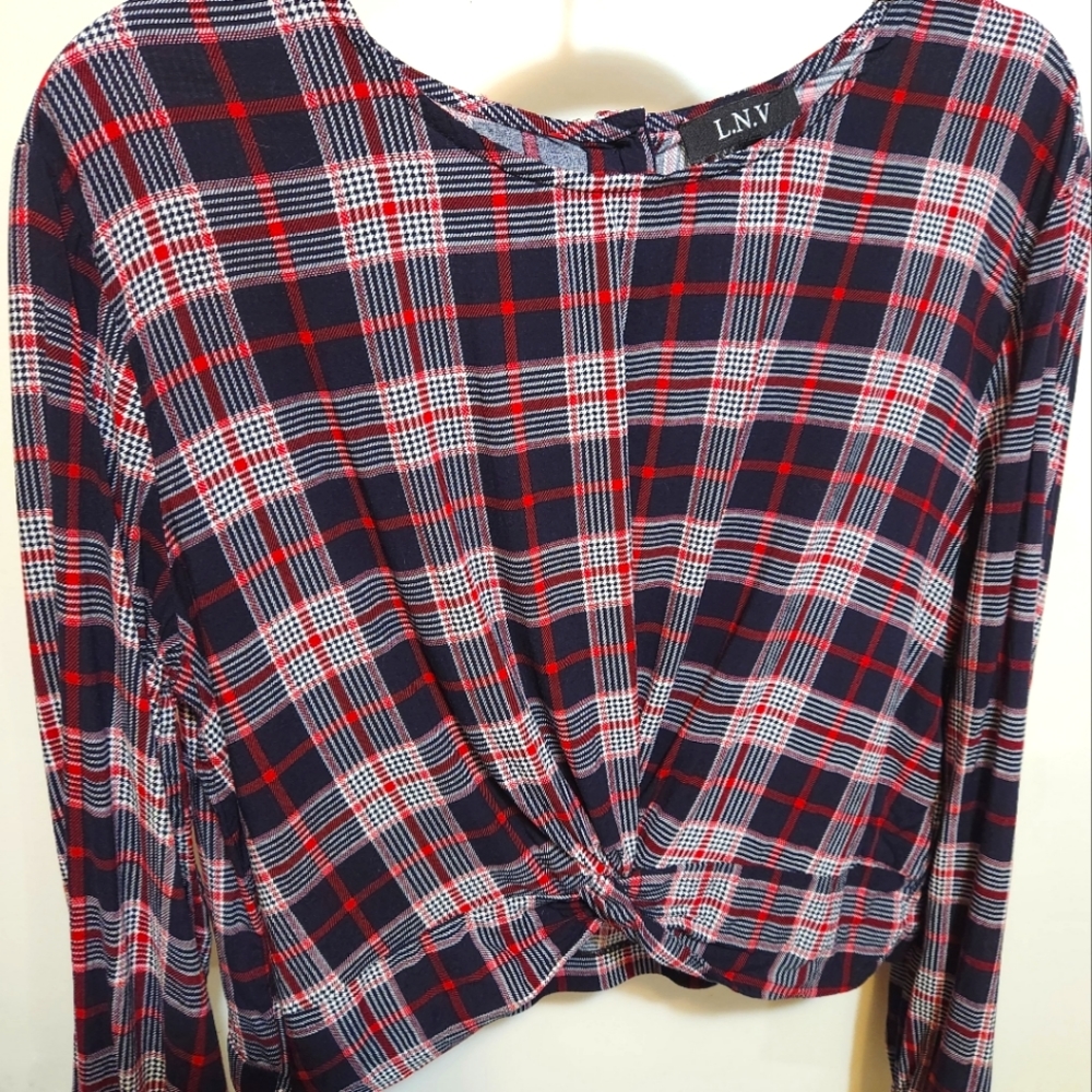 Women's plaid long sleeved midi top